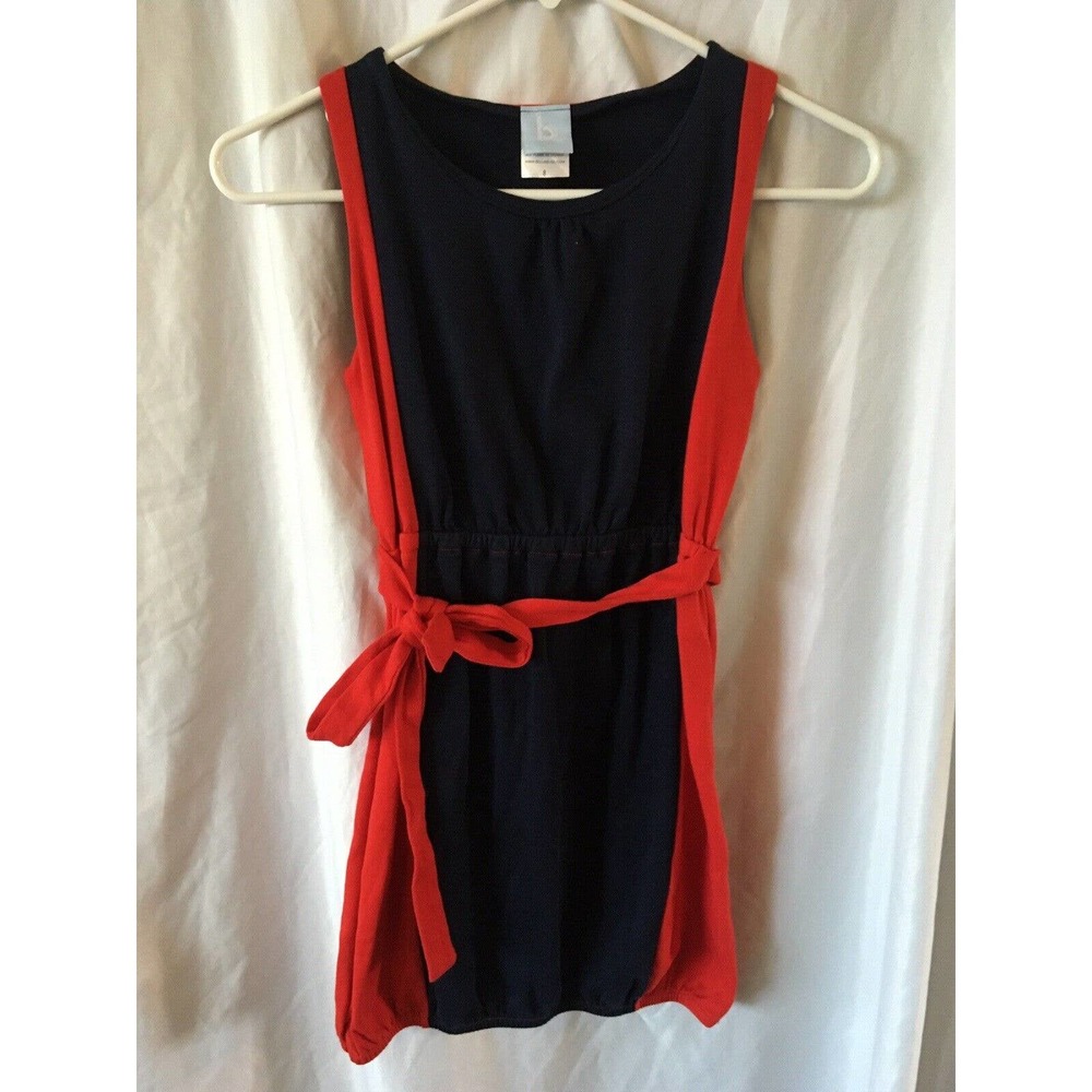 Girls size 8 Bella Bliss sleeveless cotton dress blue red color block Tie Waist